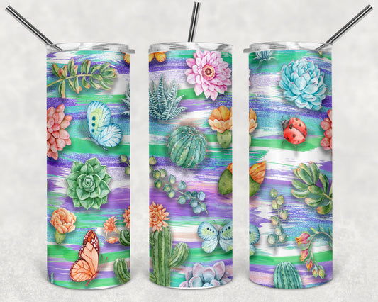 Butterflies and Cactus Skinny Tumbler 20oz