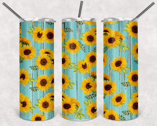 Sunflowers on Wood Skinny Tumbler 20oz