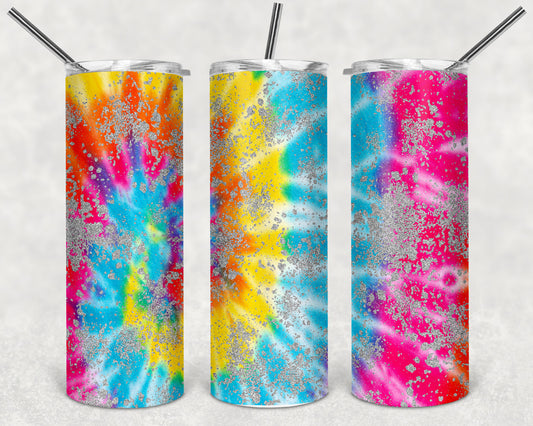 Silver Glitter Tie Dye Skinny Tumbler 20oz