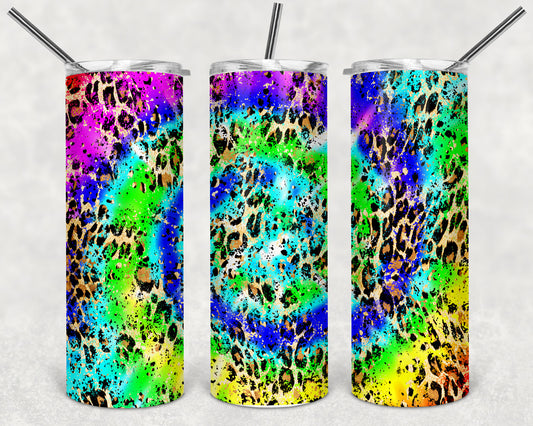 Leopard Print Tie Dye Skinny Tumbler 20oz