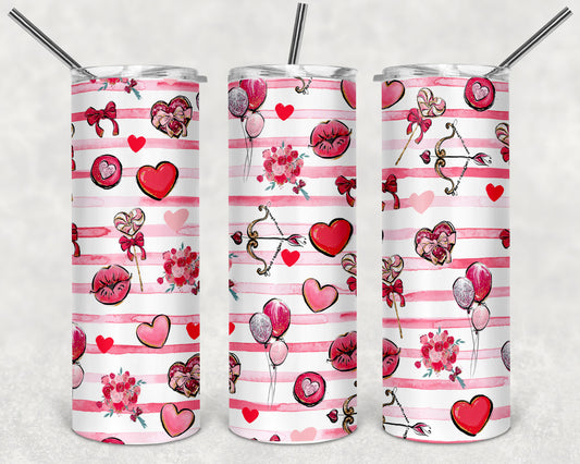 Valentine Hearts and Lips Skinny Tumbler 20oz