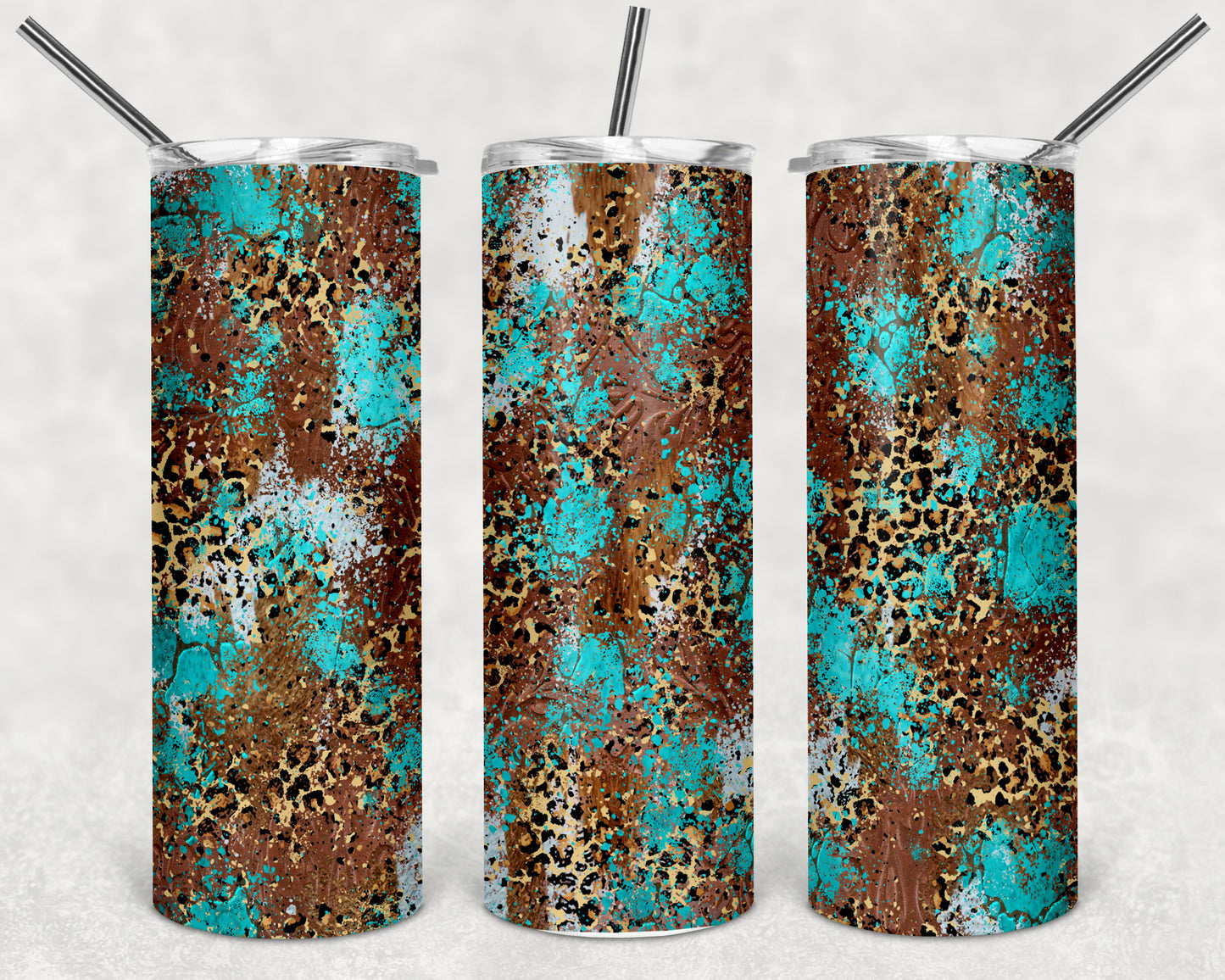 Turquoise and Leopard Print Skinny Tumbler 20oz