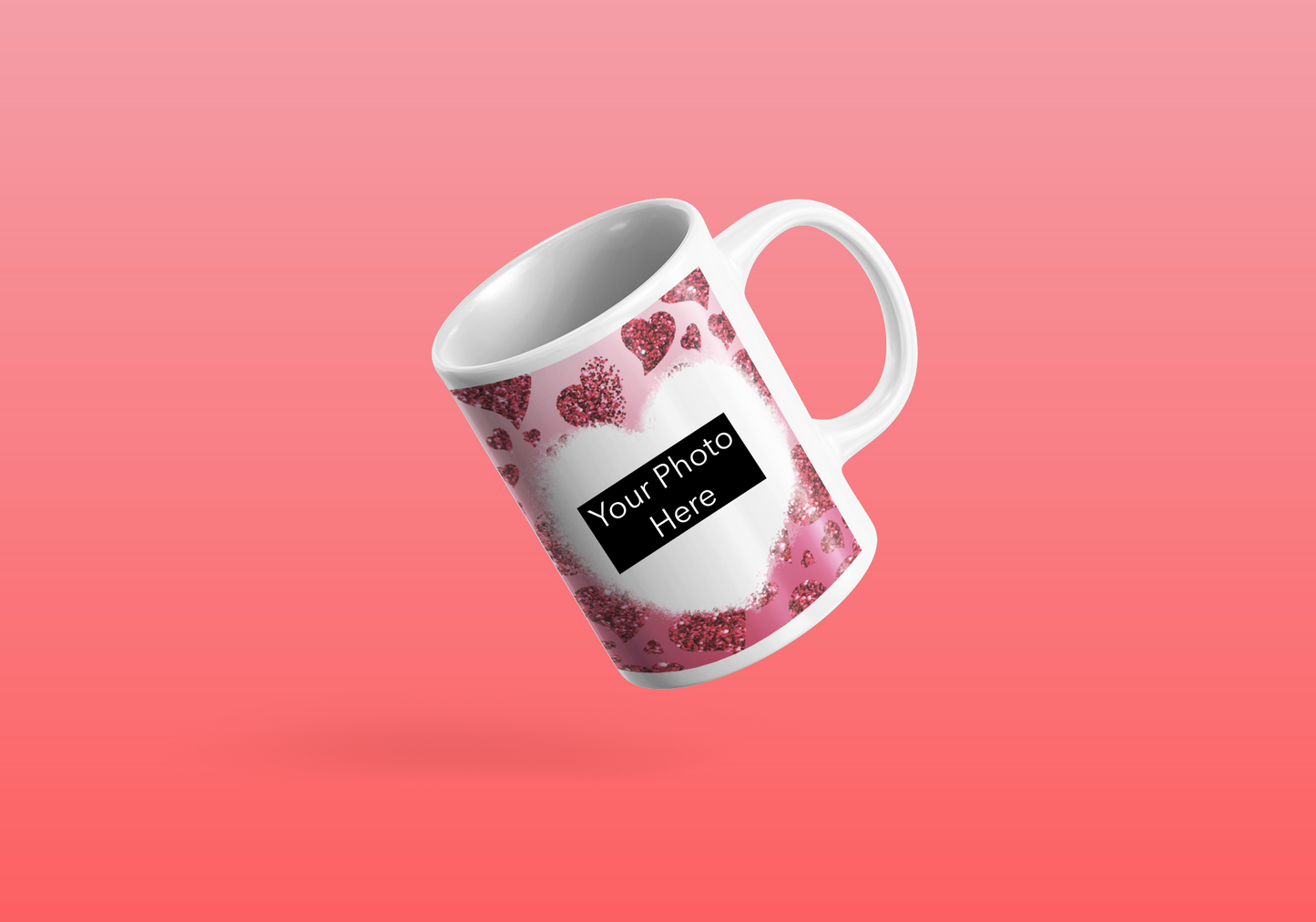 Light Pink Glitter Heart Photo Mug