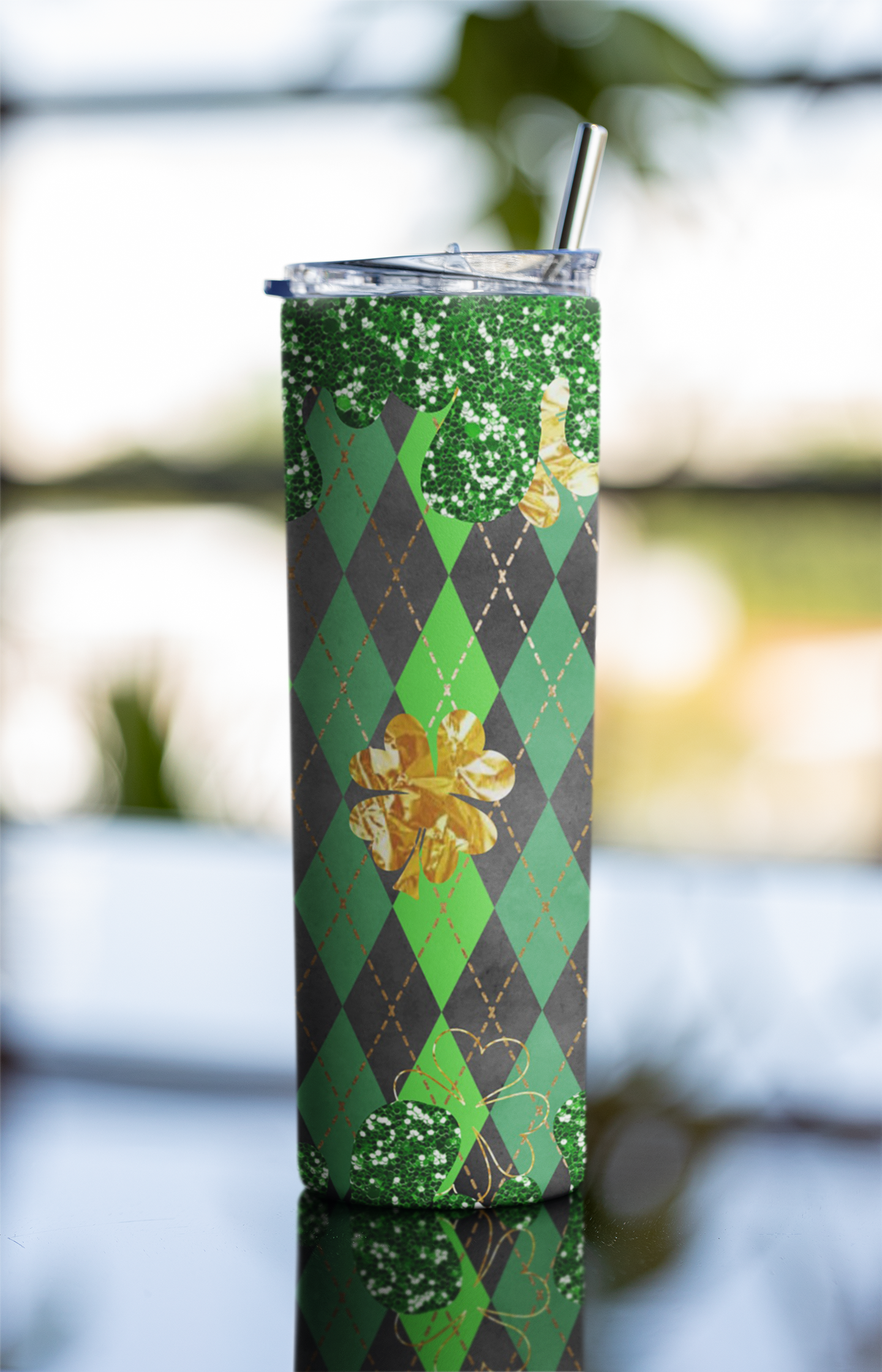 Gold Shamrock and Diamonds Skinny Tumbler 20oz