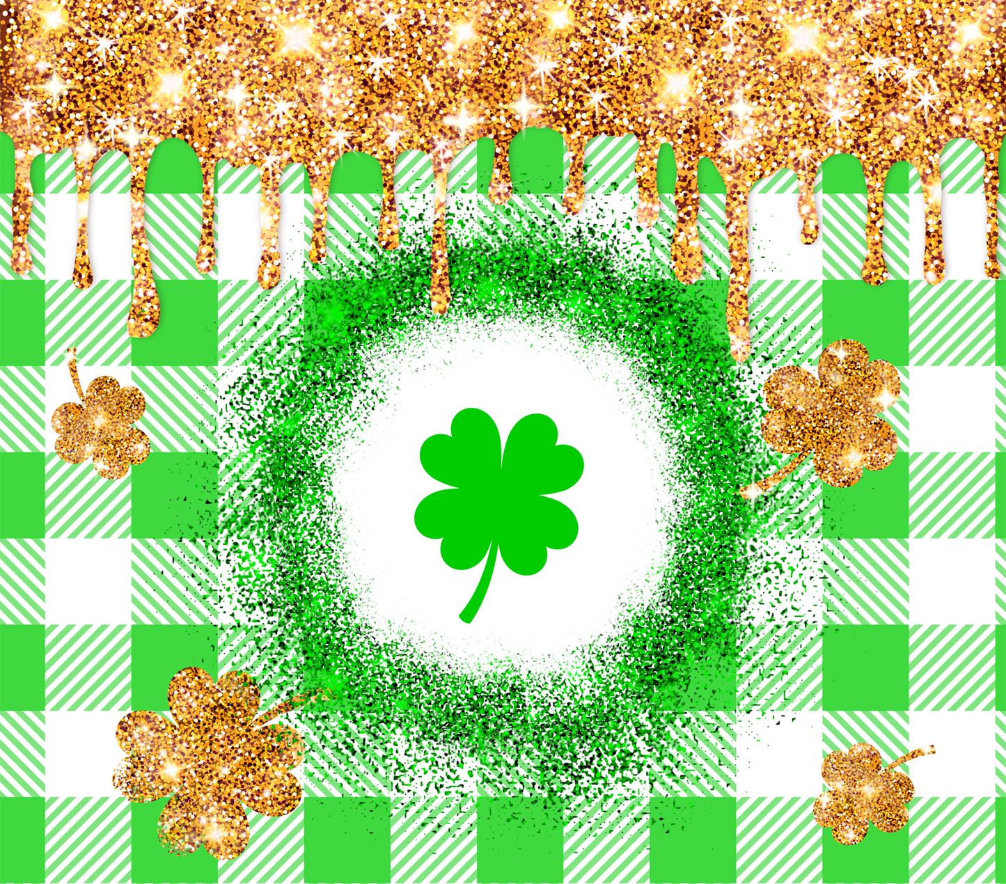 Gold Glitter Plaid Shamrocks Skinny Tumbler 20oz